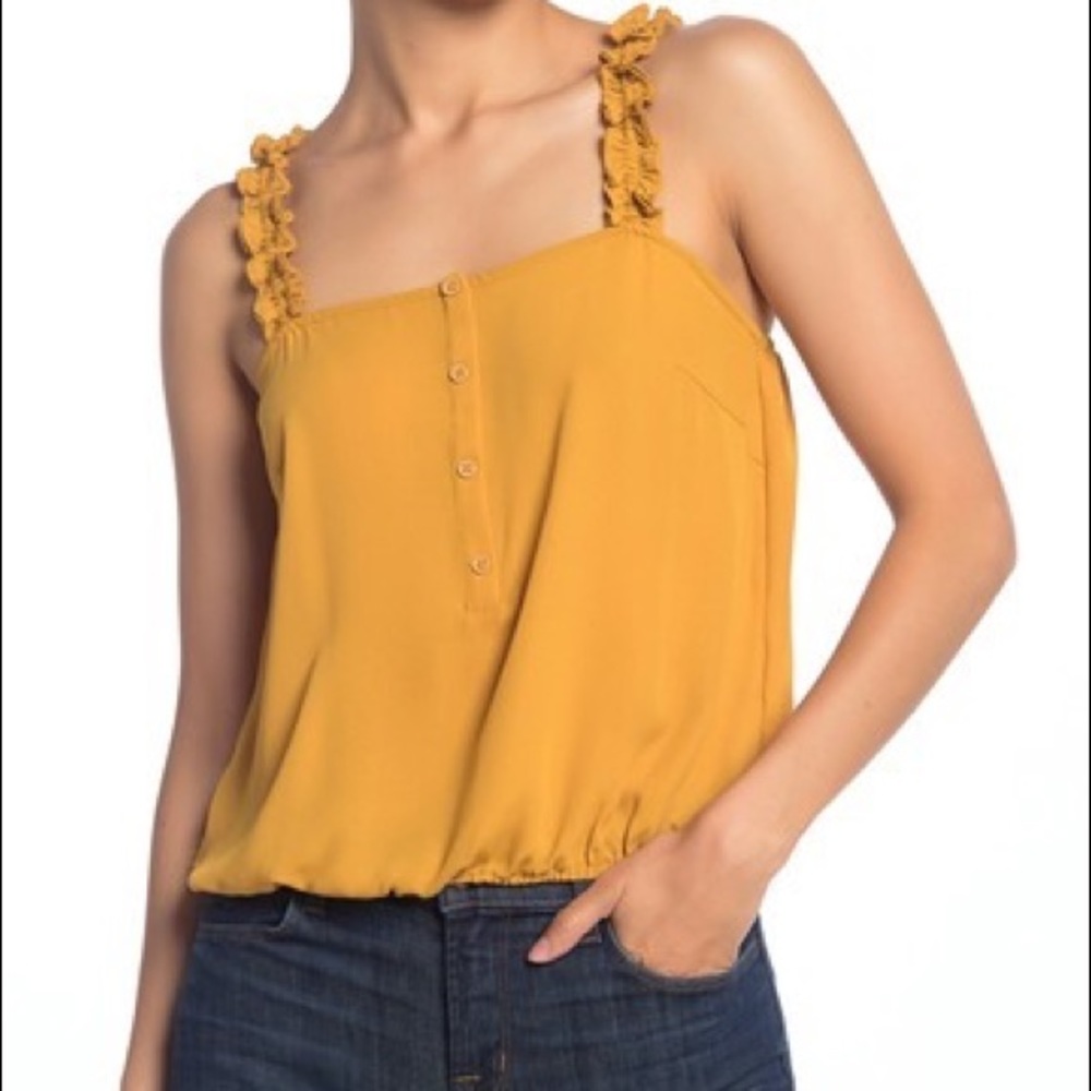 19 Cooper Mustard Yellow Ruffle Strap Tank Top